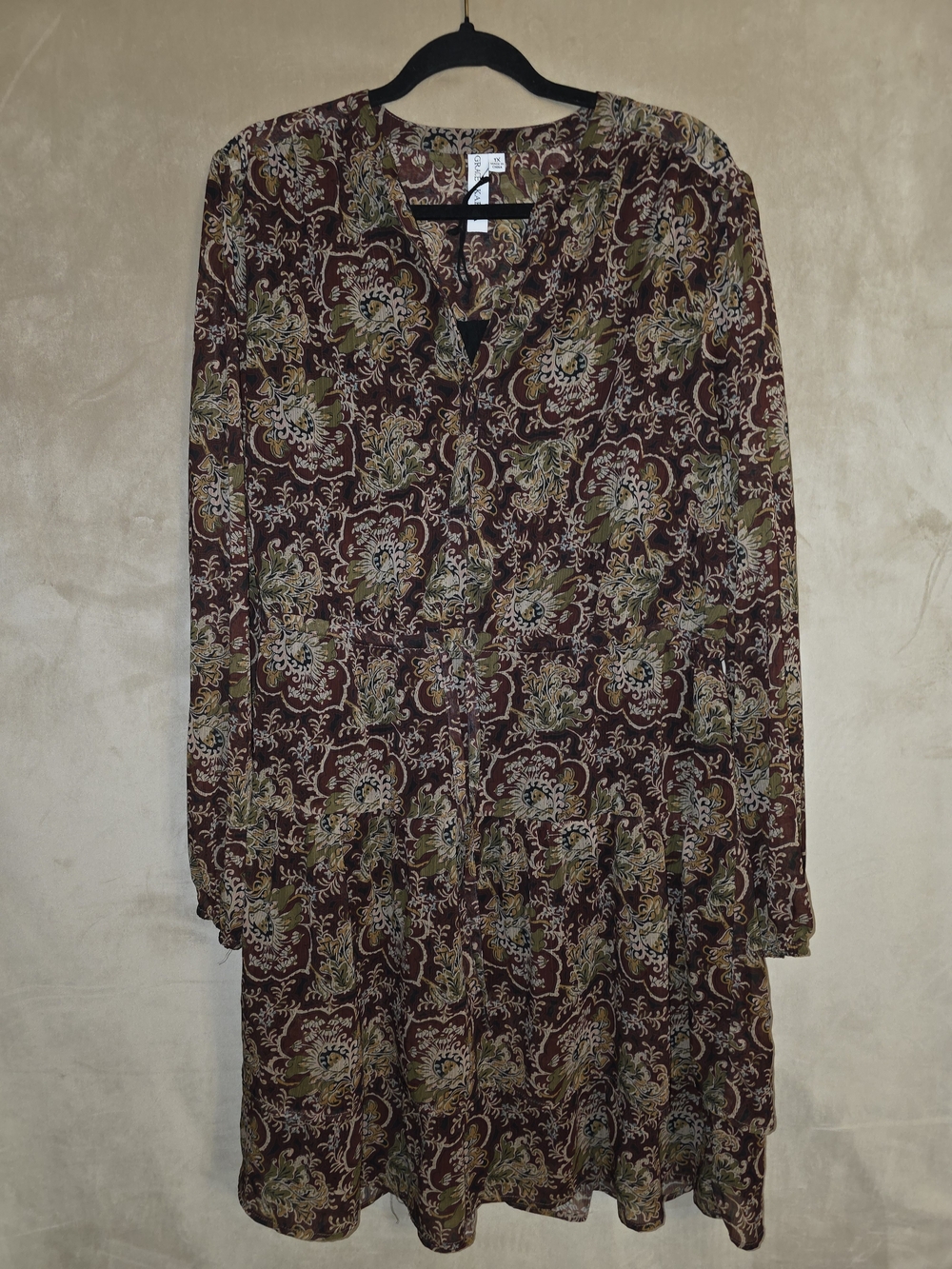 Grace Karin Burgundy Paisley Midi Dress with Olive Accents